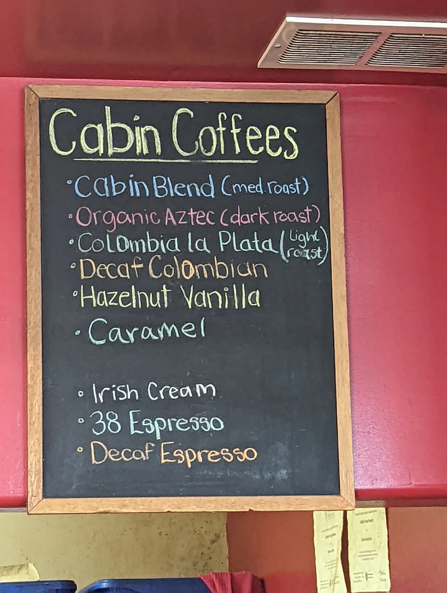 Menu, Cabin Coffee