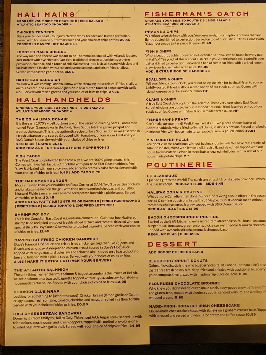Menu, Blowers & Grafton