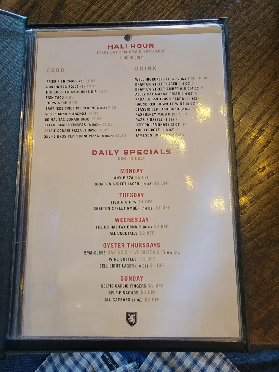 Menu, Blowers & Grafton