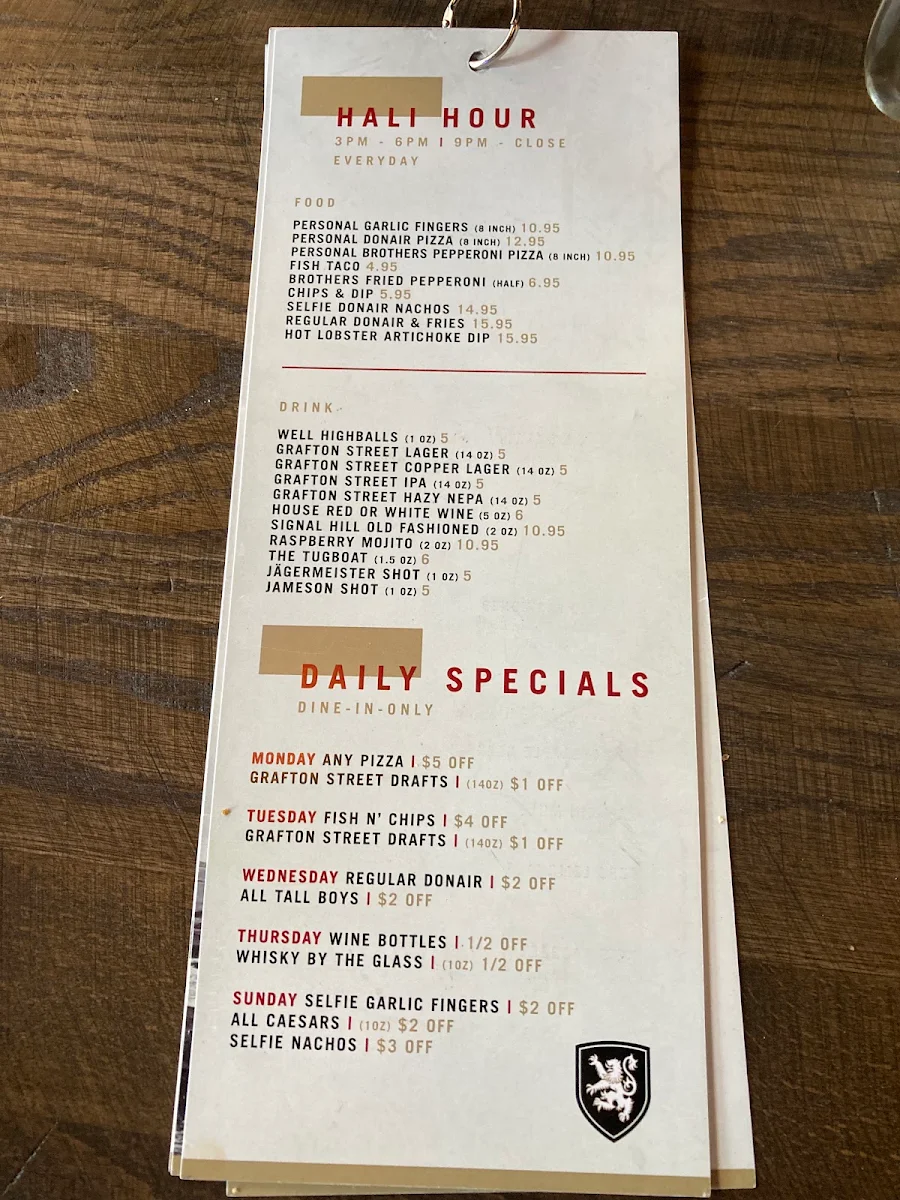 Menu, Blowers & Grafton