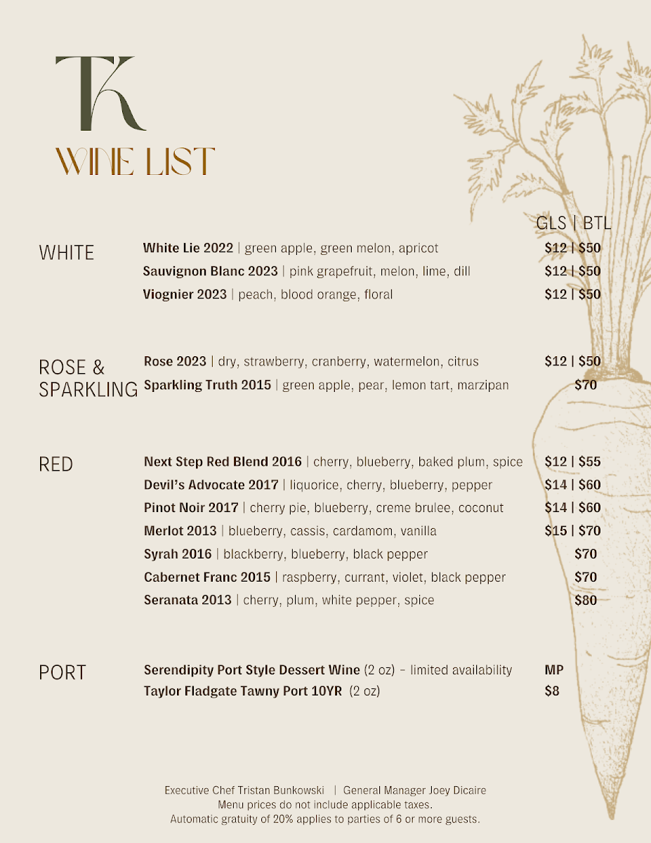 Menu, Terroir Kitchen