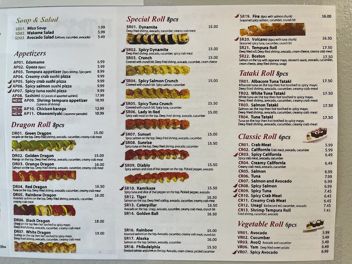 Menu, VIPS Sushi