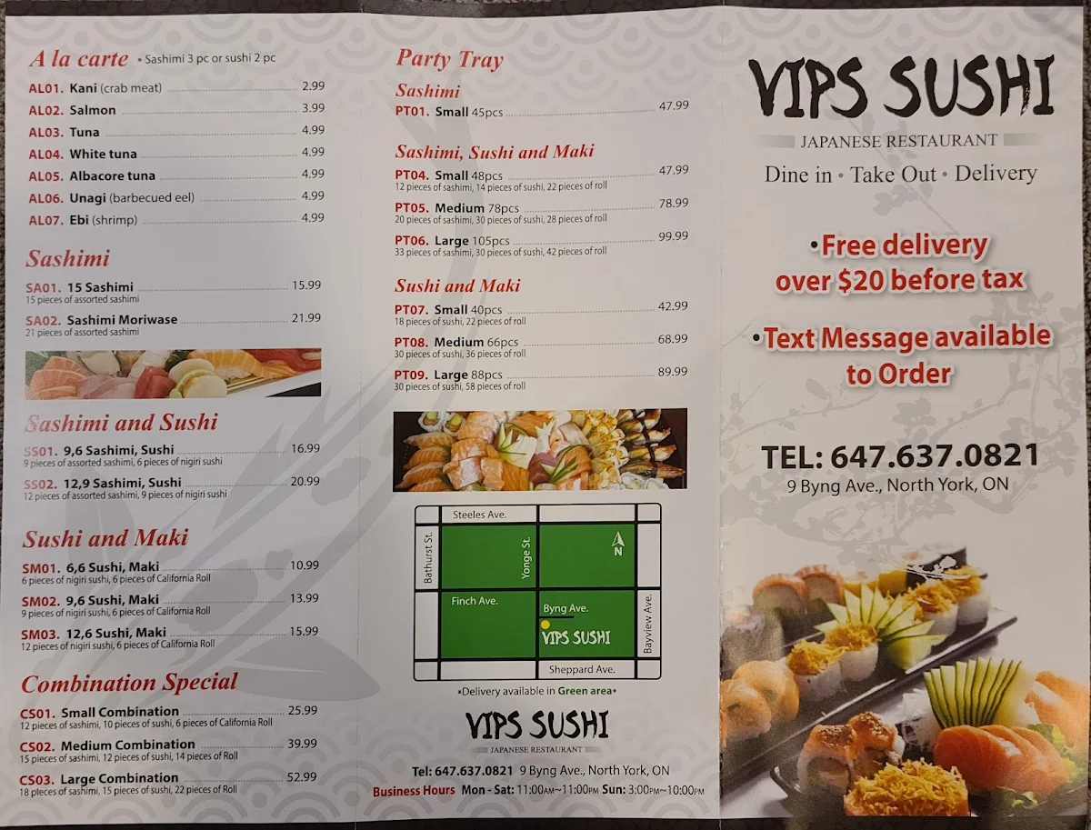 Menu, VIPS Sushi