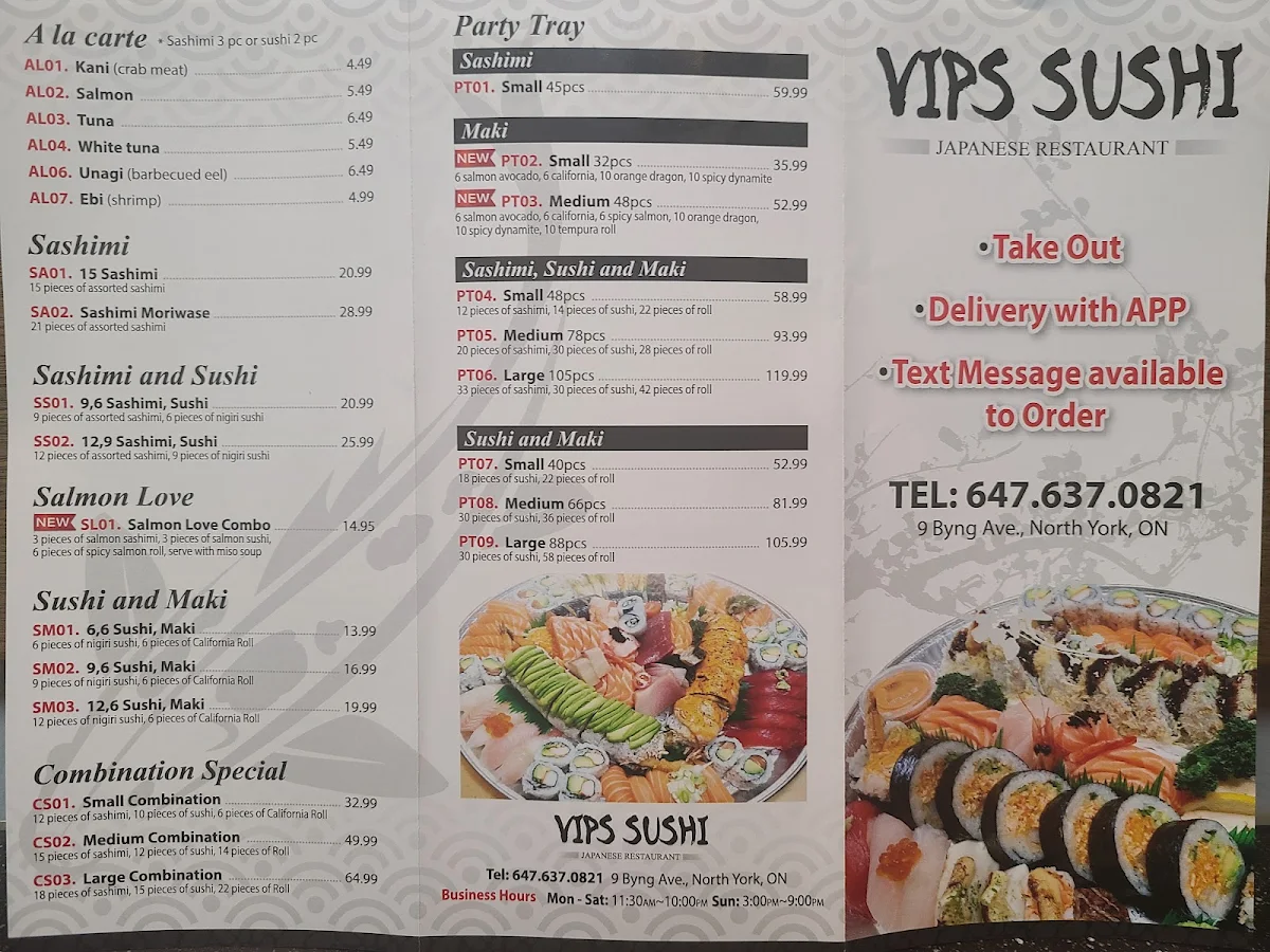 Menu, VIPS Sushi