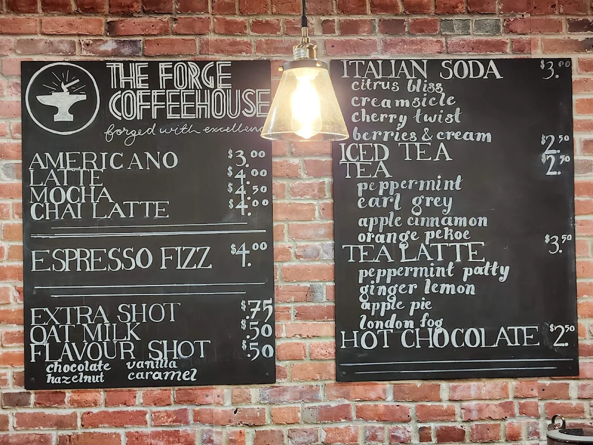 Menu, The Forge Coffeehouse and Training Centre