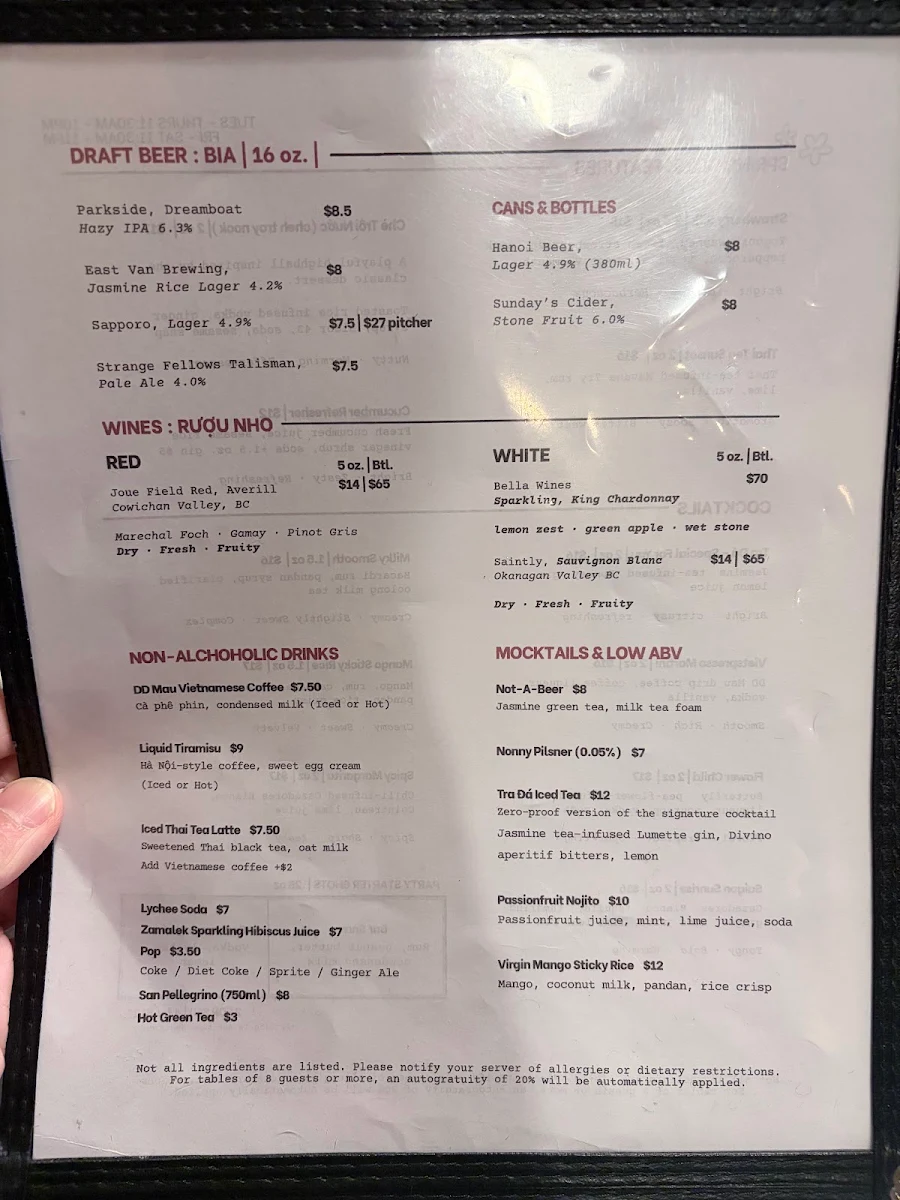 Menu, DD MAU Chinatown