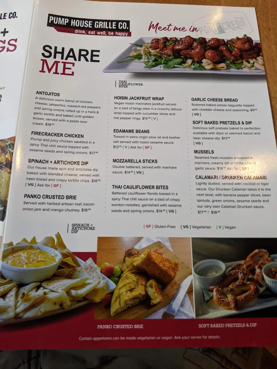 Menu, Pump House Grille Co
