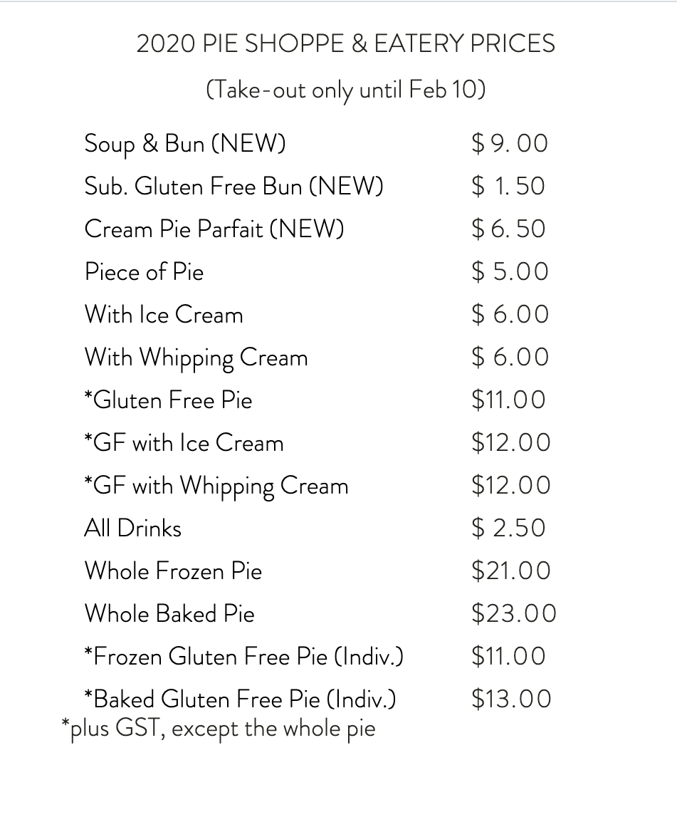 Menu, The Eatery at the Rosebud Country Inn