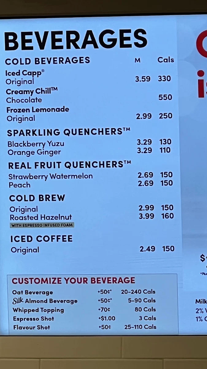 Menu, Tim Hortons