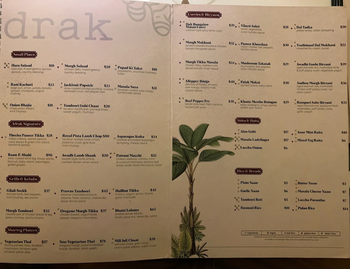 Menu, Adrak Yorkville