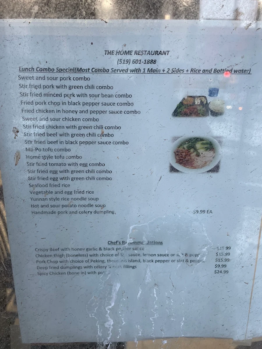 Menu, The Home Restaurant