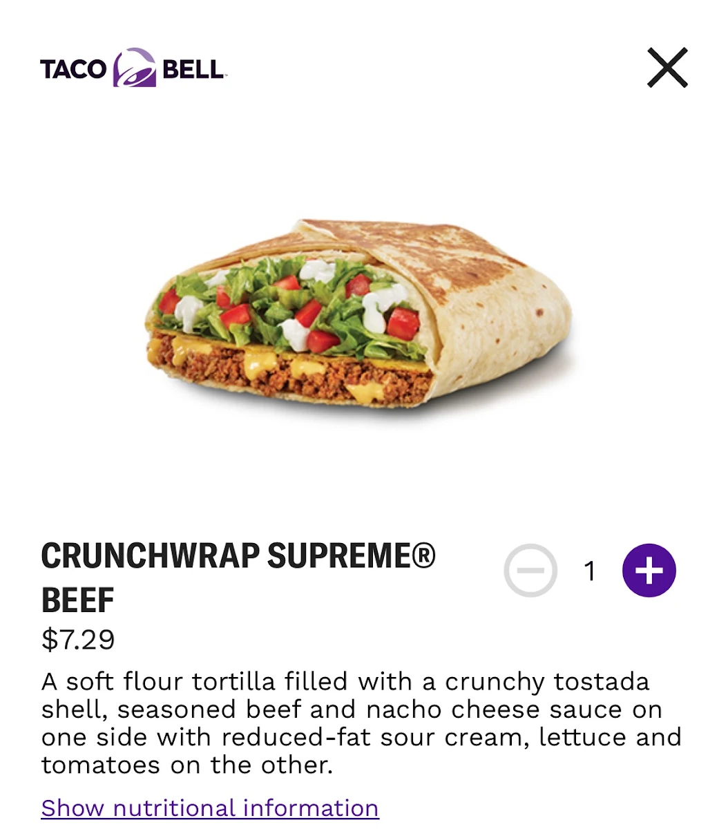 Menu, Taco Bell