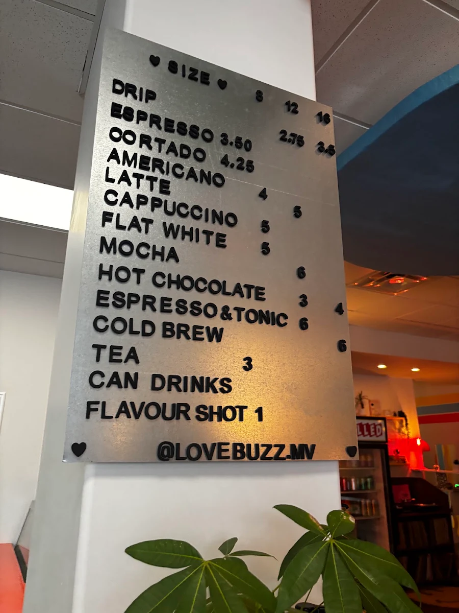 Menu, Love Buzz Coffee