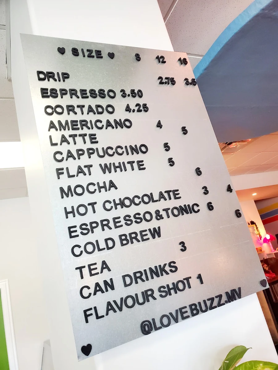 Menu, Love Buzz Coffee