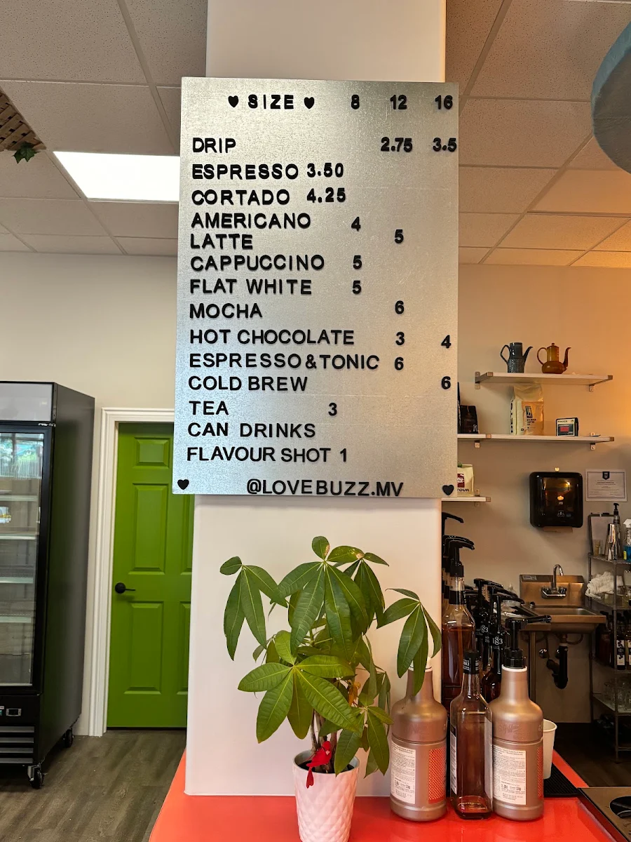 Menu, Love Buzz Coffee