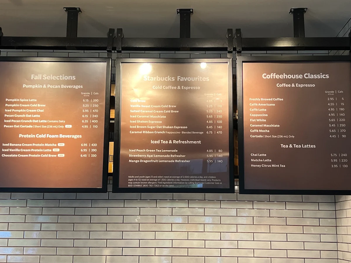 Menu, Starbucks Coffee Company