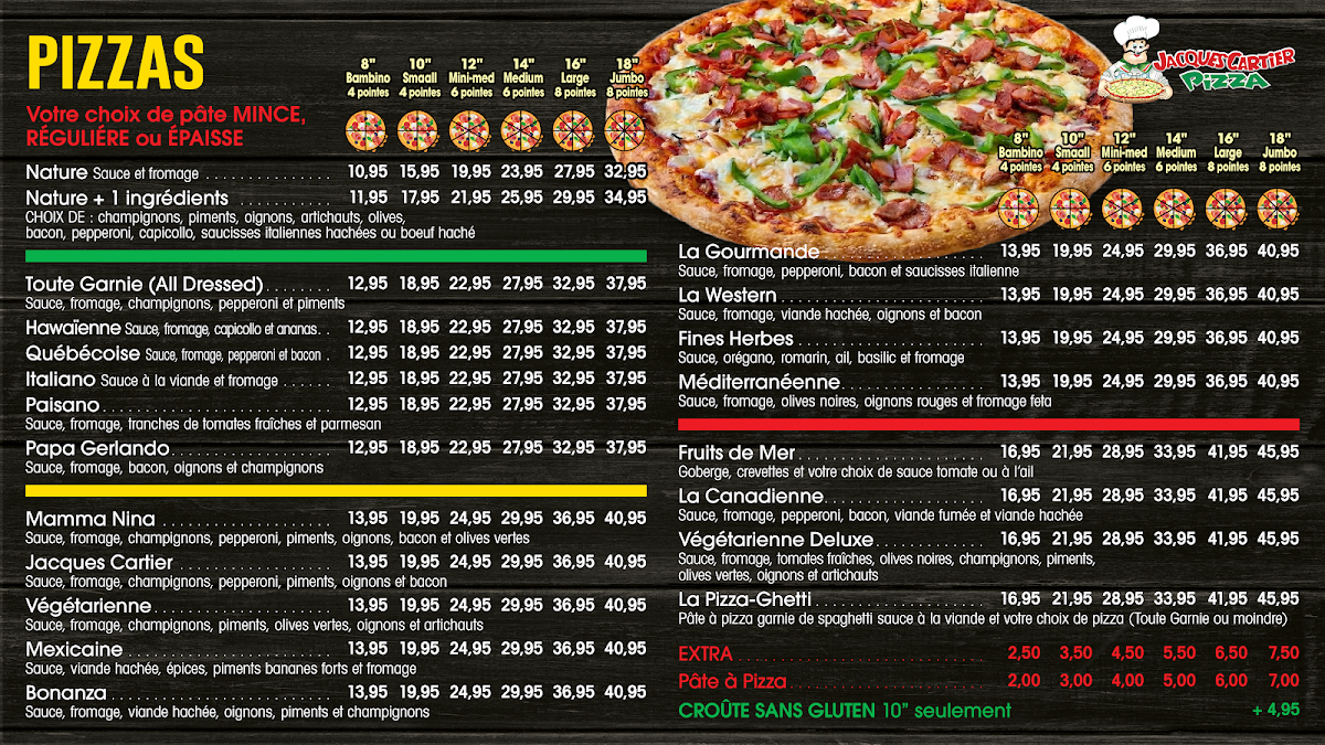 Menu, Jacques Cartier Pizza - Carignan