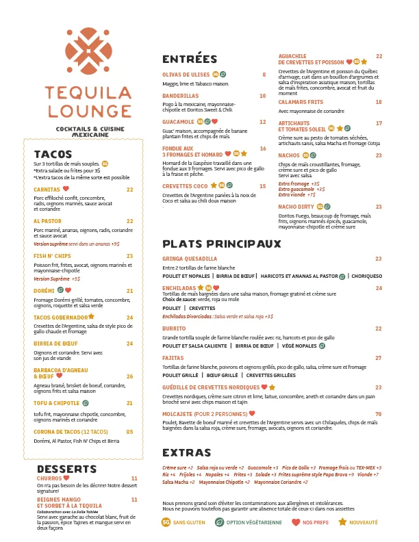 Menu, Tequila Lounge