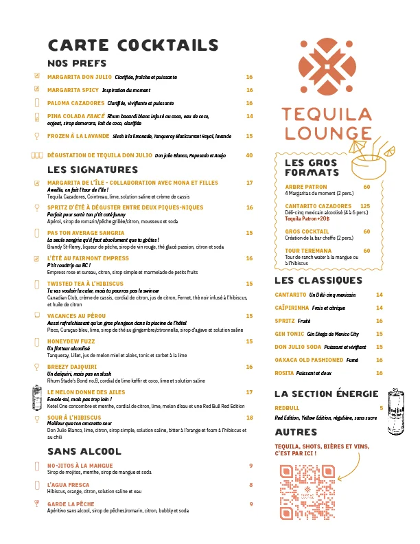 Menu, Tequila Lounge