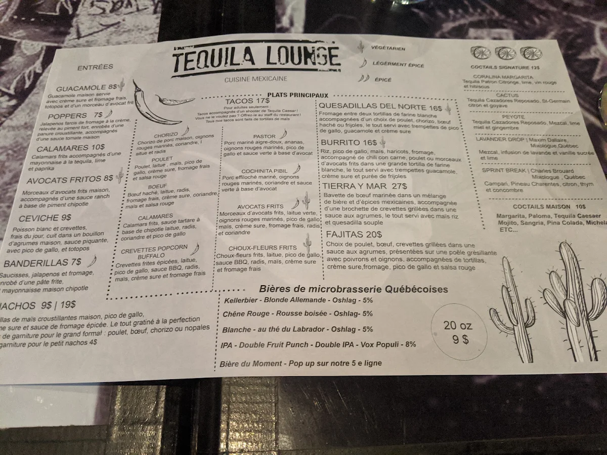 Menu, Tequila Lounge