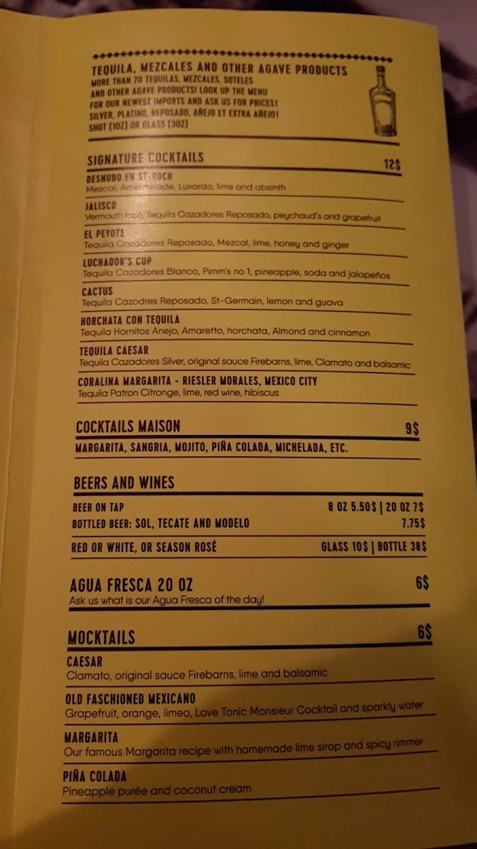 Menu, Tequila Lounge