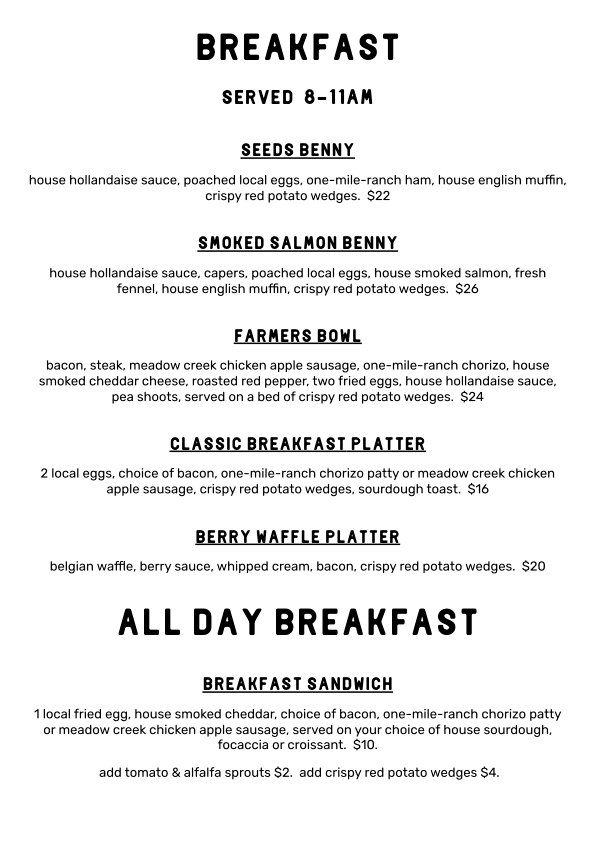 Menu, SEEDS