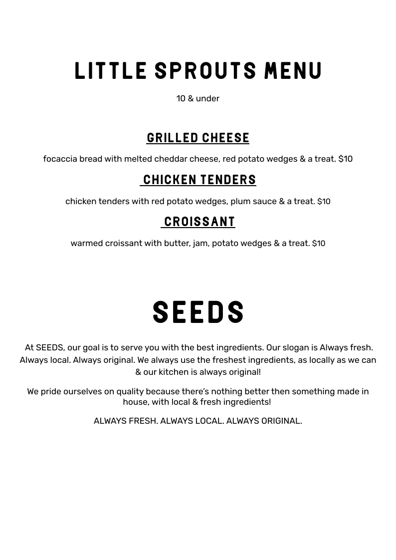 Menu, SEEDS