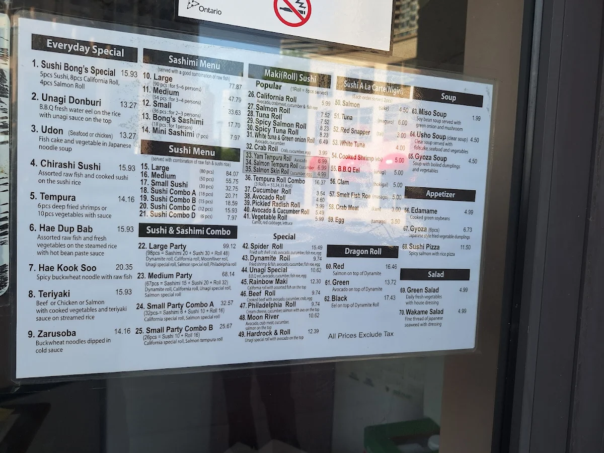 Menu, Sushi Bong
