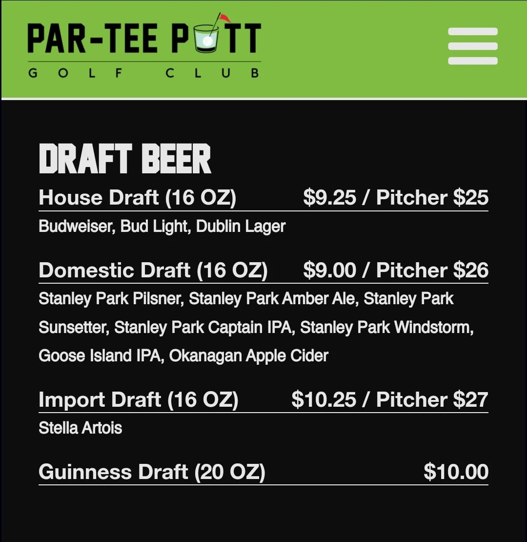Menu, Par-Tee Putt