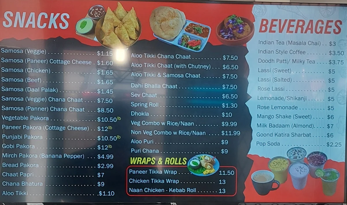 Menu, A-One’s Samosas & Snacks