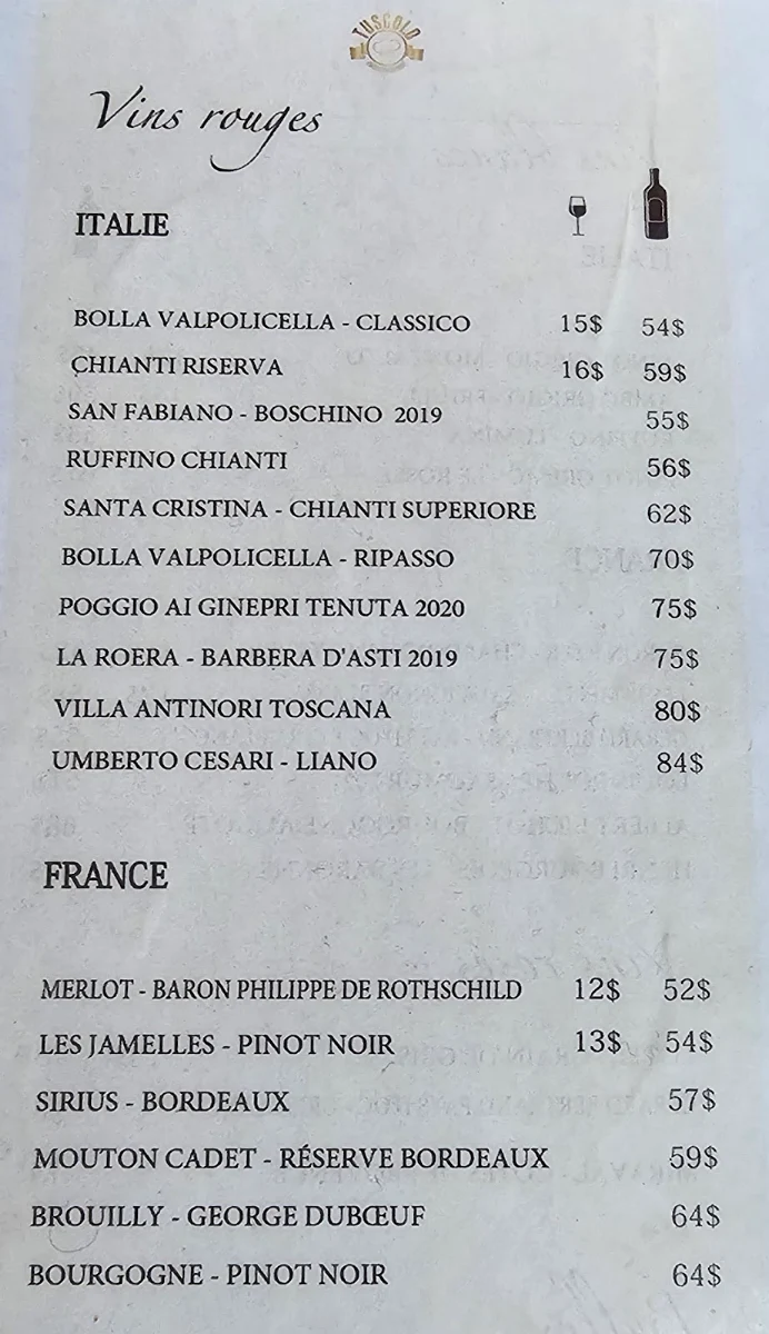 Menu, Tuscolo