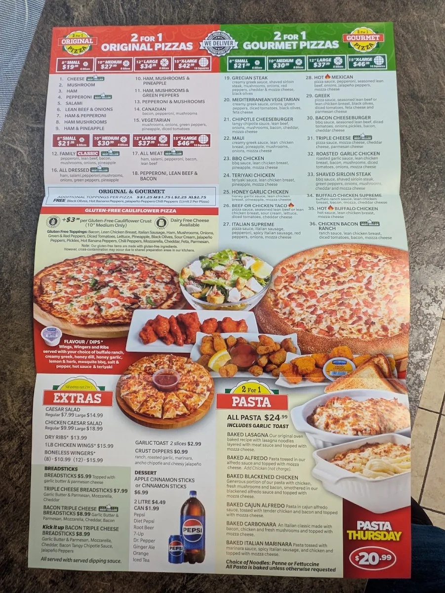Menu, 2 for 1 Family Pizza - Moose Jaw