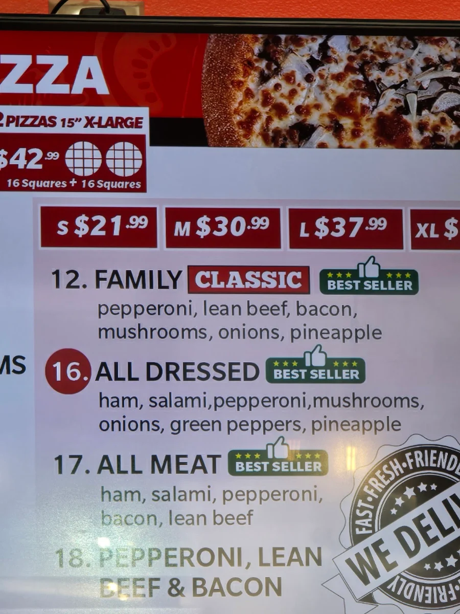 Menu, 2 for 1 Family Pizza - Moose Jaw