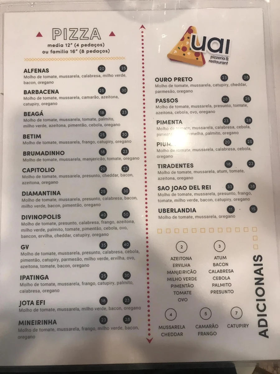 Menu, Uai Pizzeria & Restaurant
