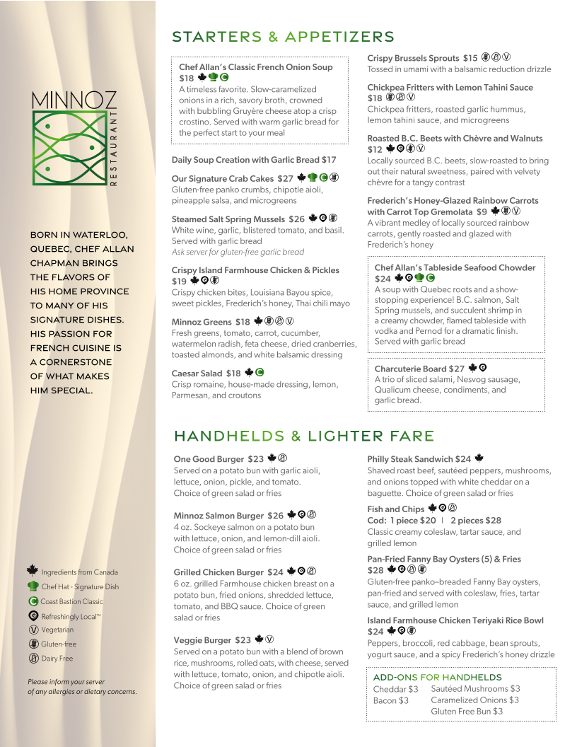 Menu, Minnoz Restaurant & Lounge