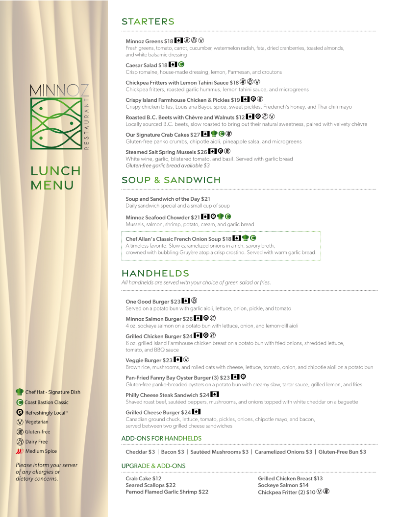Menu, Minnoz Restaurant & Lounge
