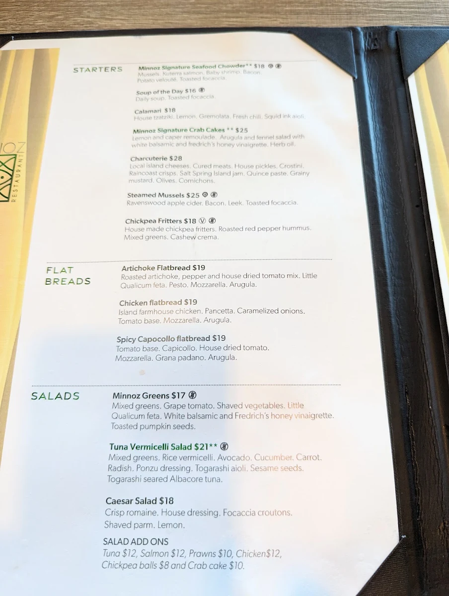 Menu, Minnoz Restaurant & Lounge