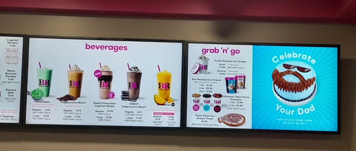 Menu, Baskin Robbins Confederation