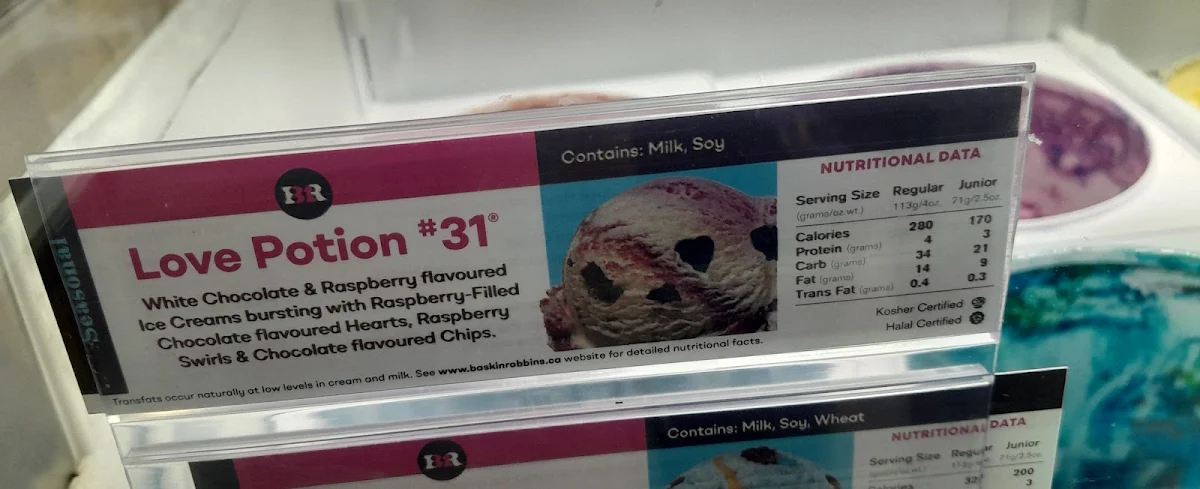 Menu, Baskin Robbins Confederation