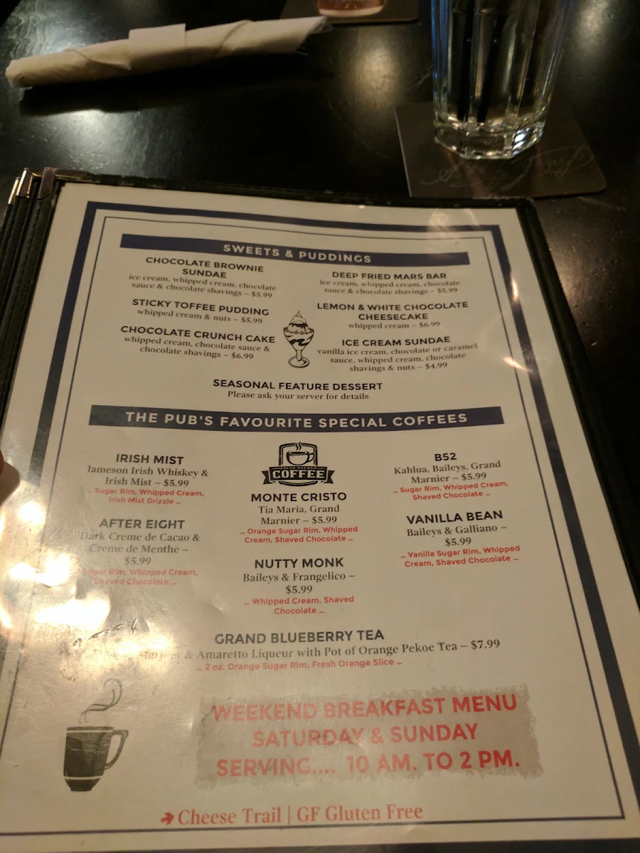 Menu, Charles Dickens Pub