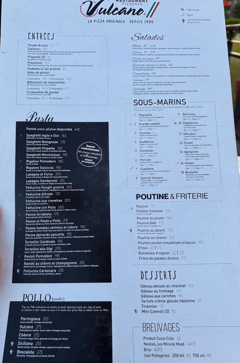 Menu, Restaurant Vulcano