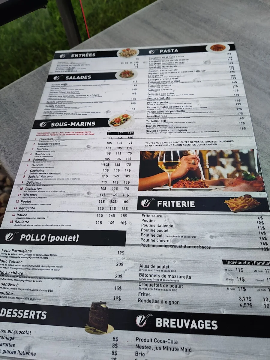 Menu, Restaurant Vulcano