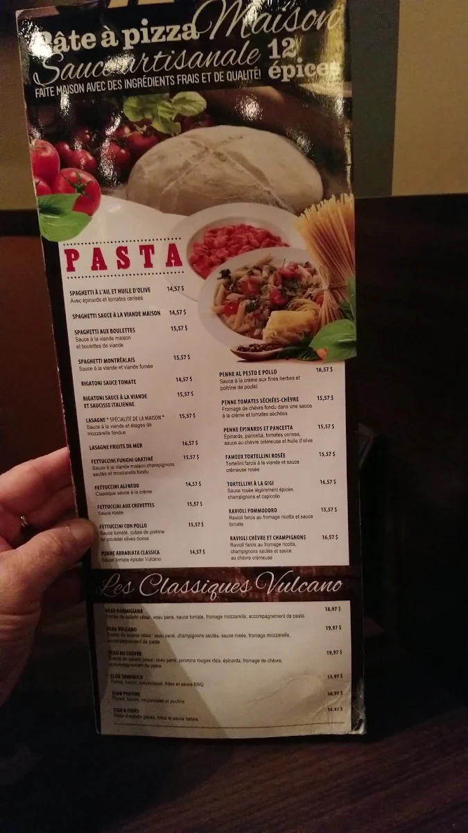 Menu, Restaurant Vulcano