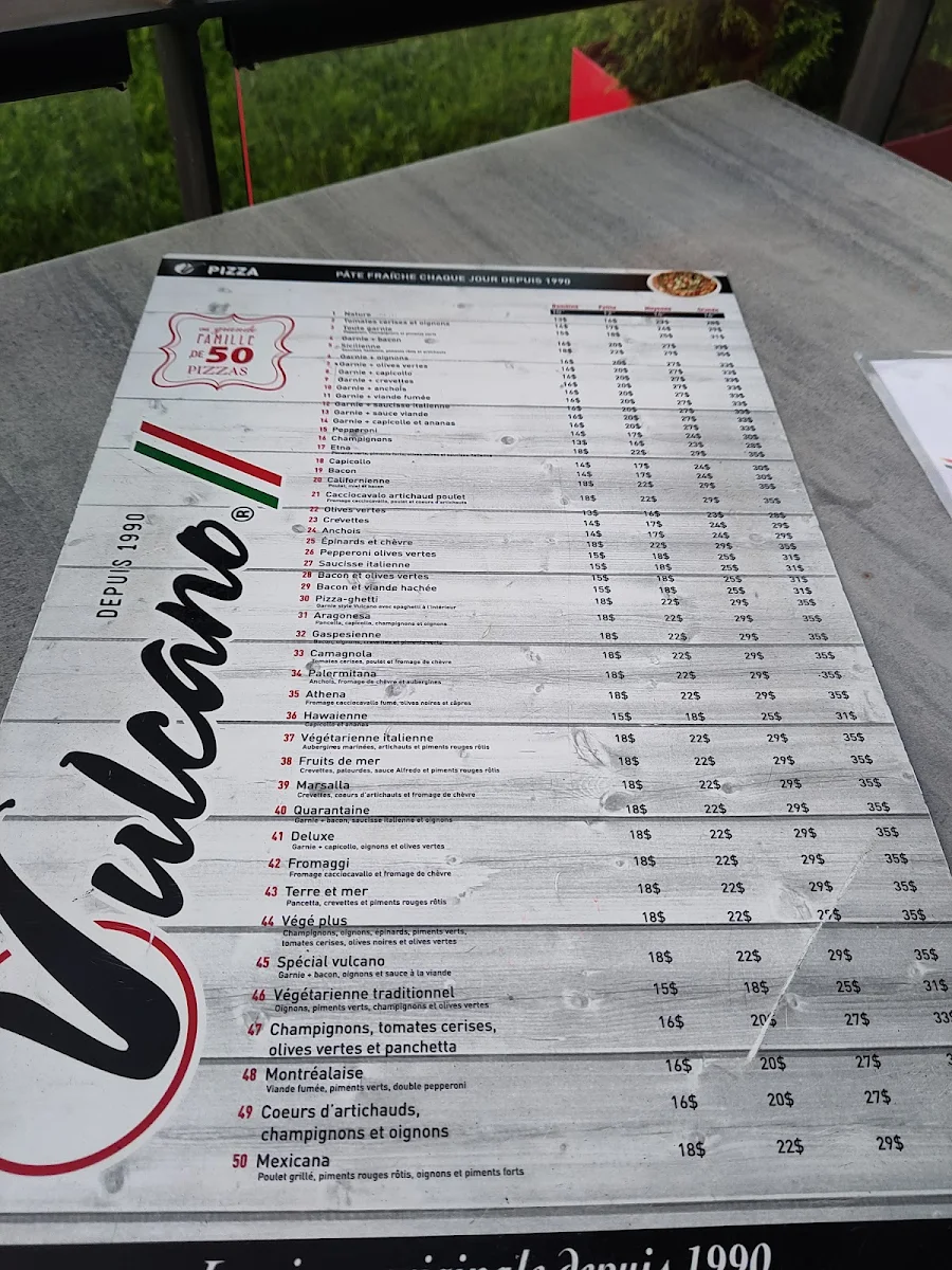 Menu, Restaurant Vulcano