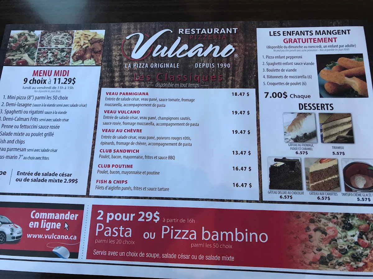 Menu, Restaurant Vulcano