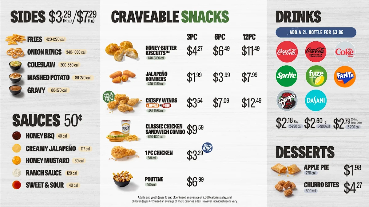 Menu, Church's Texas Chicken