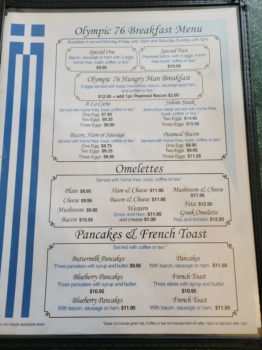 Menu, Olympic 76 Restaurant