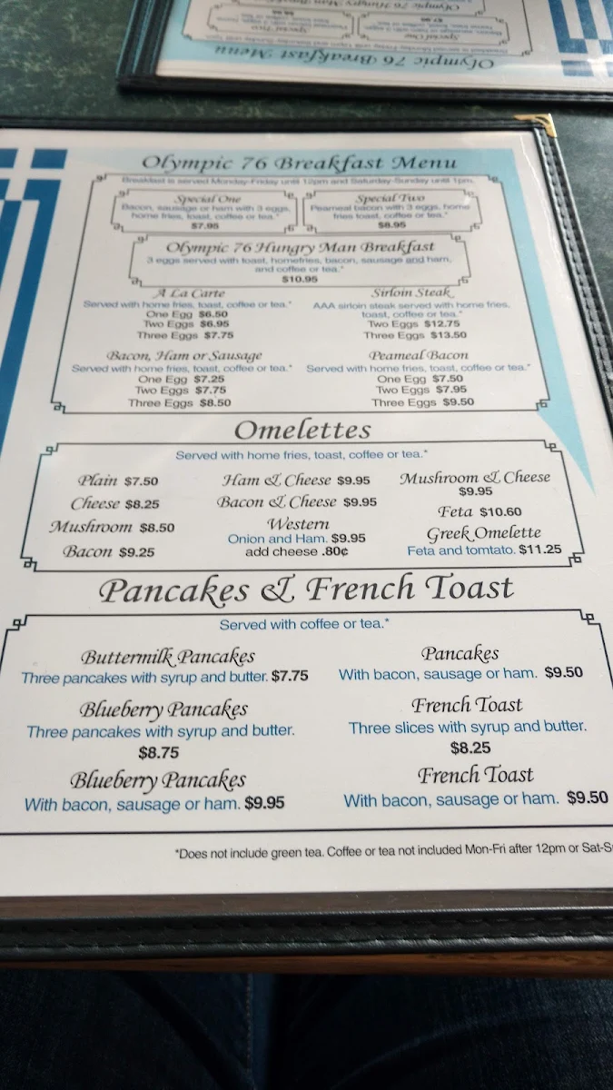 Menu, Olympic 76 Restaurant