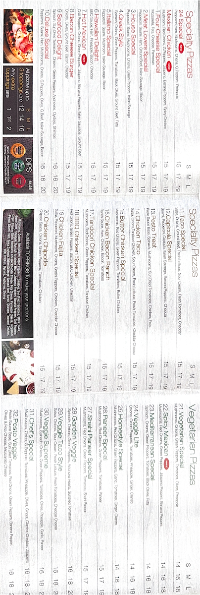 Menu, Pizza 24