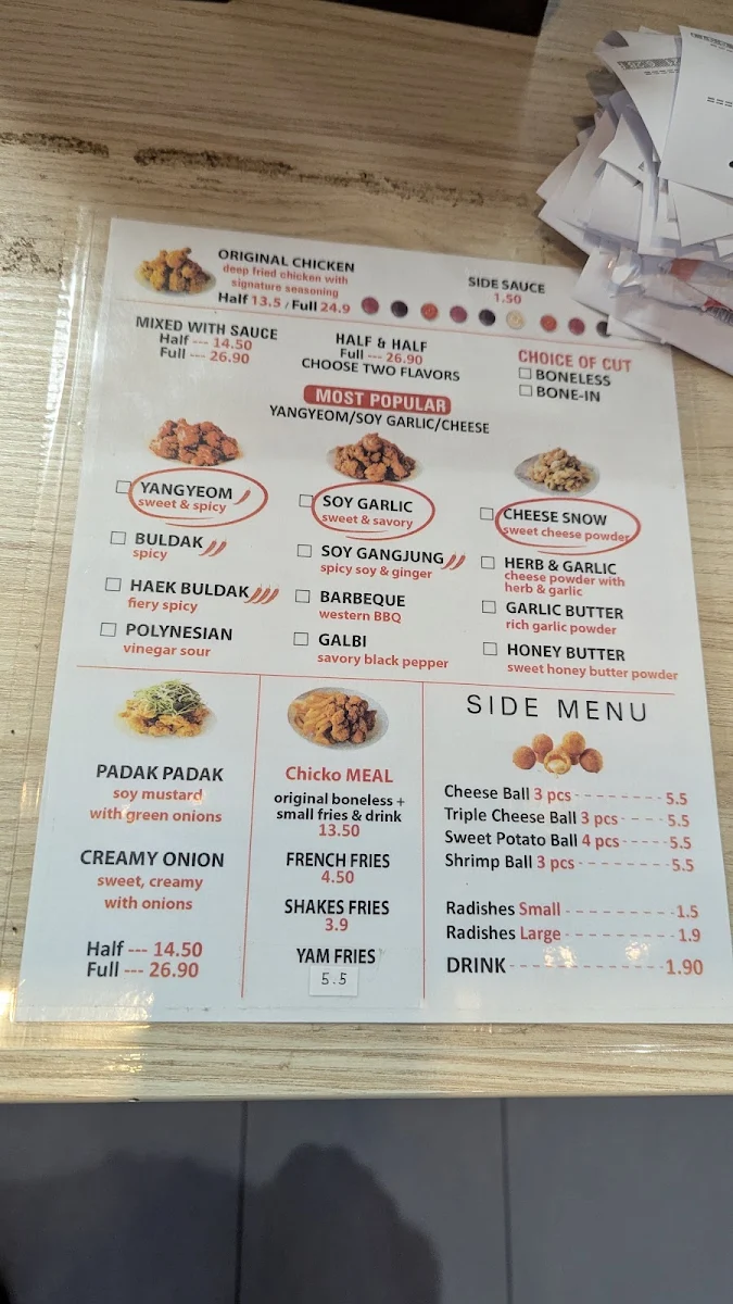 Menu, Chicko Chicken Metrotown
